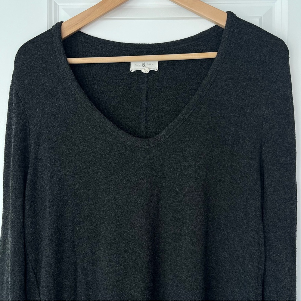 Lou & Grey V-Neck Charcoal Gray Oversized Pullover Sweater Top Women's - Size S